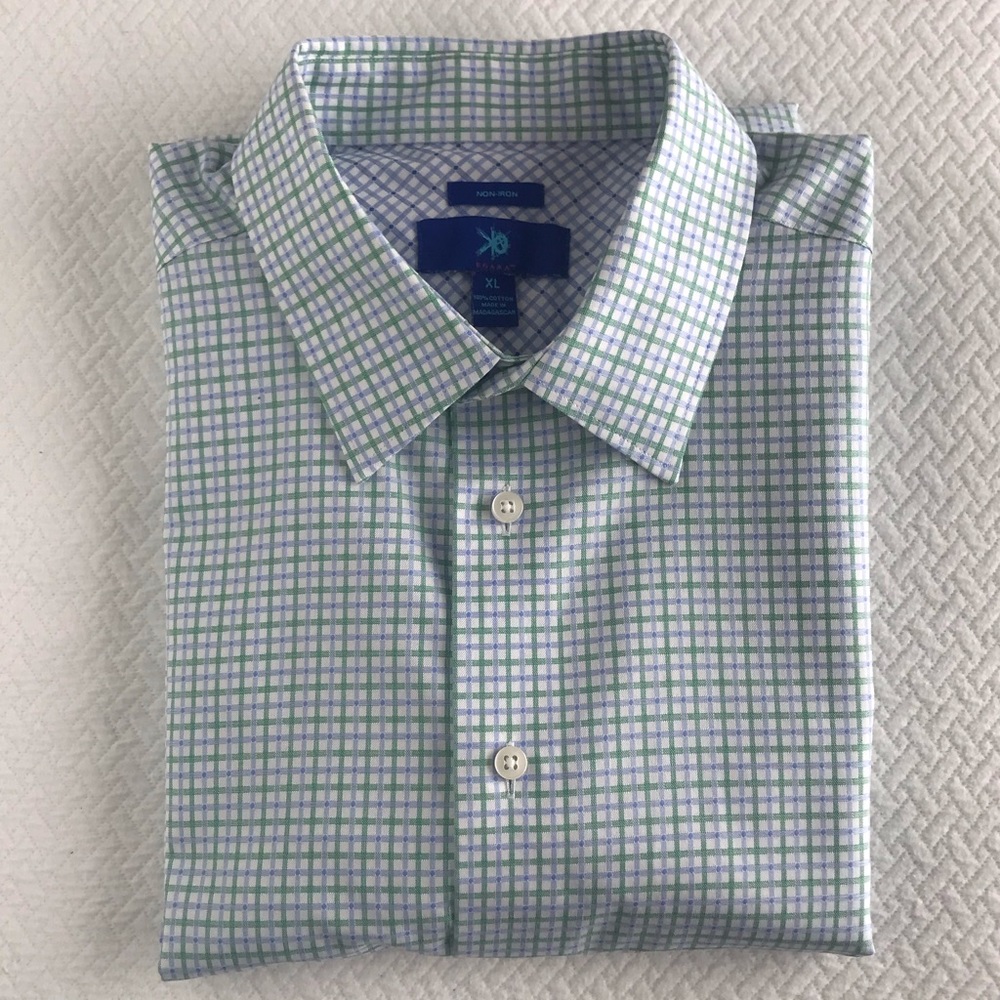 egara men’s dress shirt green blue non iron XL